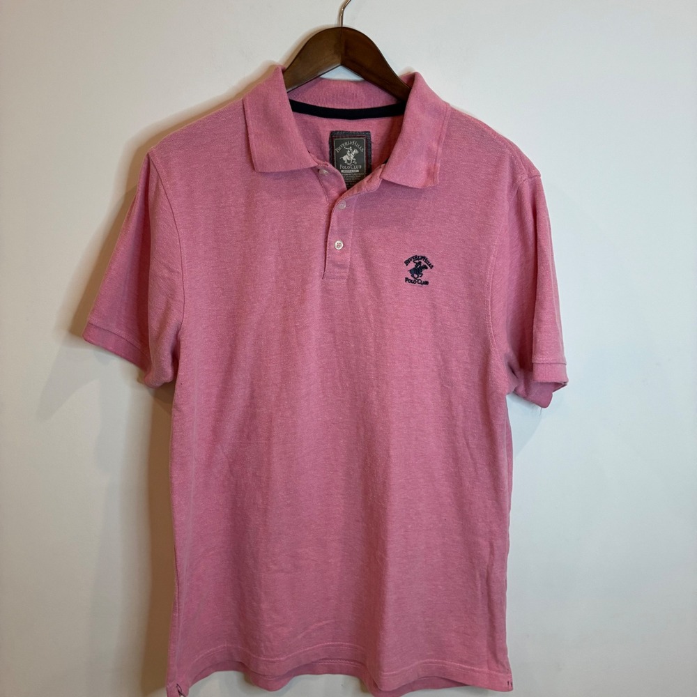 Beverly Hills Polo Club Mens Pink Short Sleeve Modern Fit Polo Shirt Large